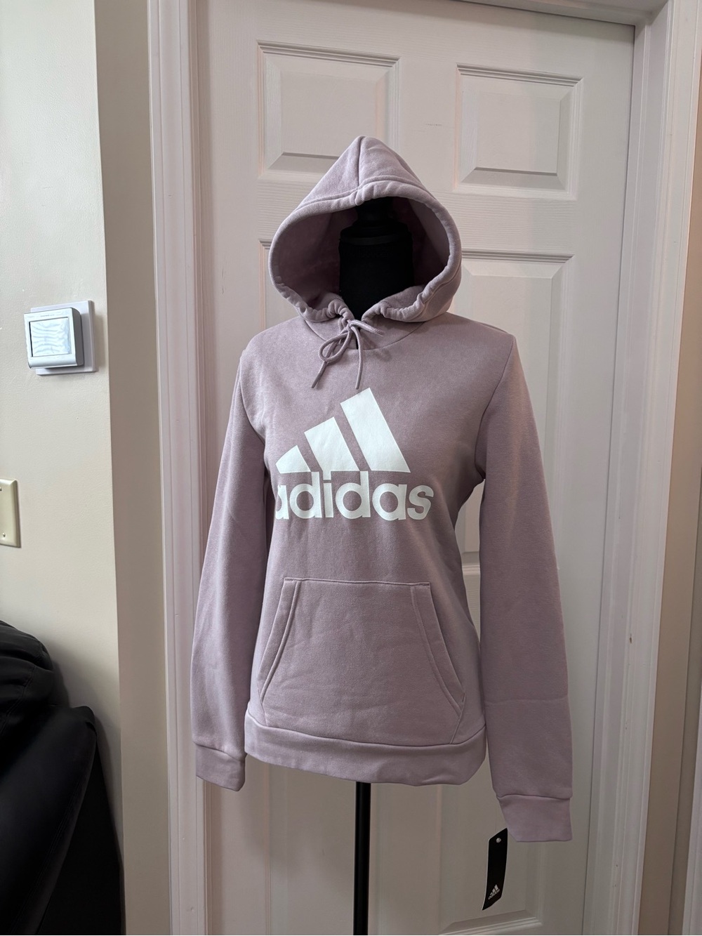 adidas Women’s Cozy “Preloved Fig and White” Pullover Hoodie with Bold Logo